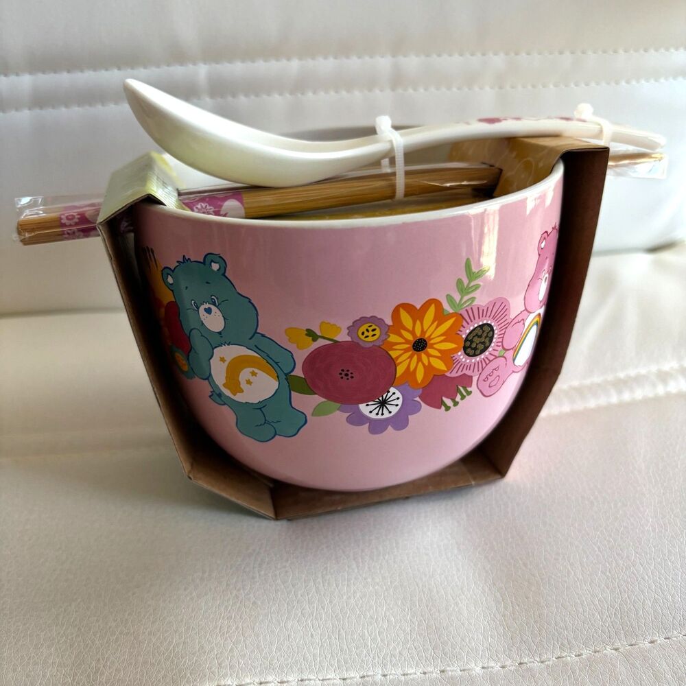 Care Bears Ceramic 20 0unce Noodle Bowl w/Bamboo Chopsticks And Spoon